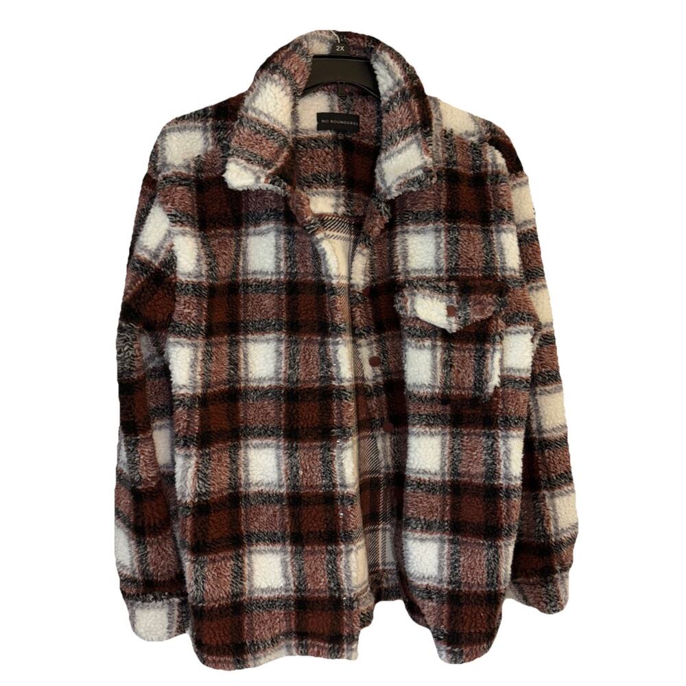 No Boundaries Red Checkered Print‎ Button-Up Jacket Women's SZ Med NWT